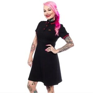Sourpuss rose polo dresss black red large nwot